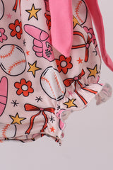 Pink baseball print ruffle bubble