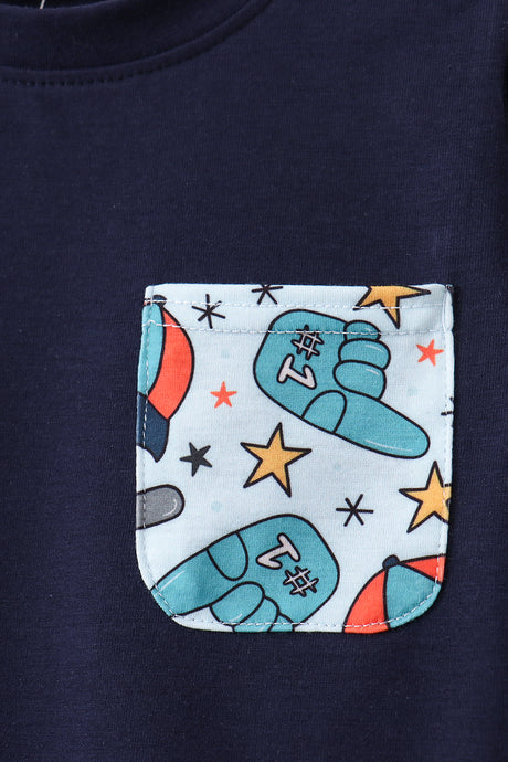 Navy baseball print shorts set