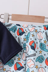 Navy baseball print shorts set