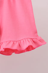 Pink baseball print ruffle shorts set