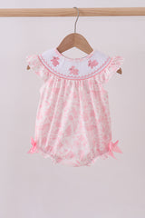 Pink bunny smocked ruffle bow bubble