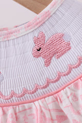 Pink bunny smocked ruffle bow bubble