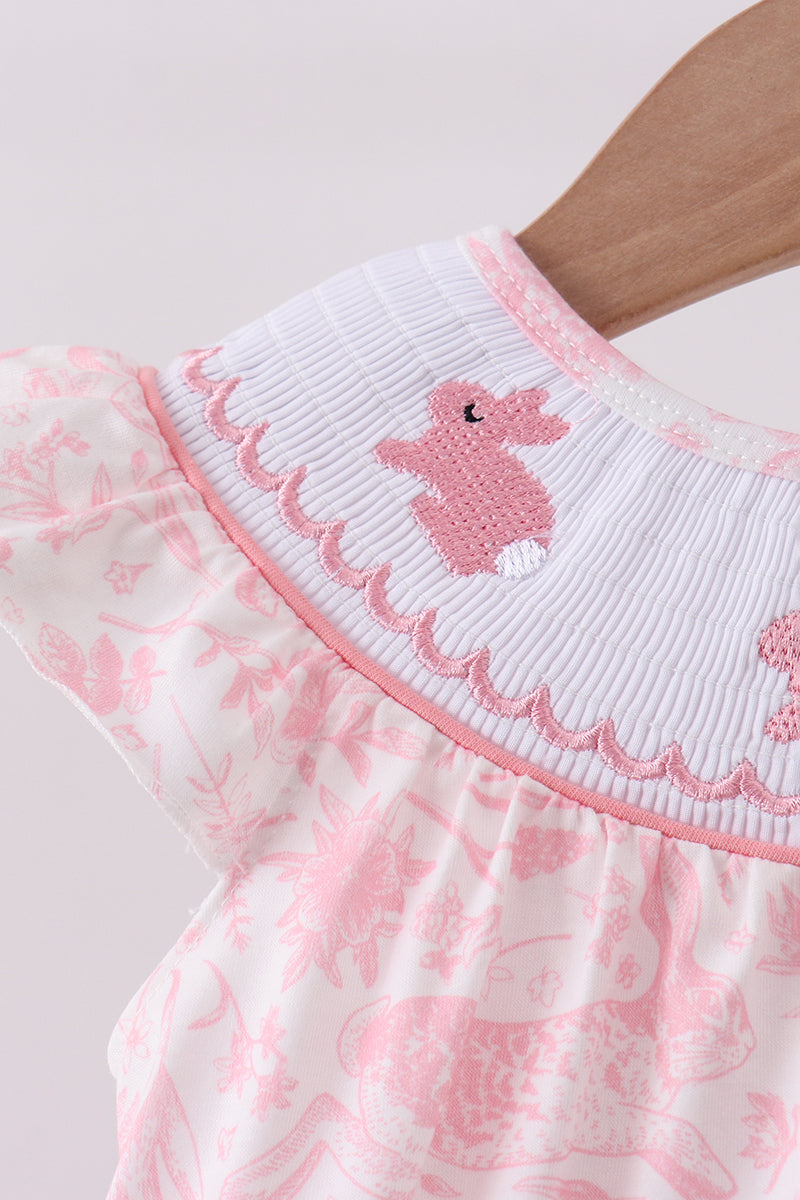 Pink bunny smocked ruffle bow bubble