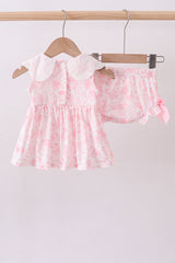 Pink bunny smocked lace collar bow bloomer set