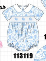 Blue bunny smocked peter pan collar bubble