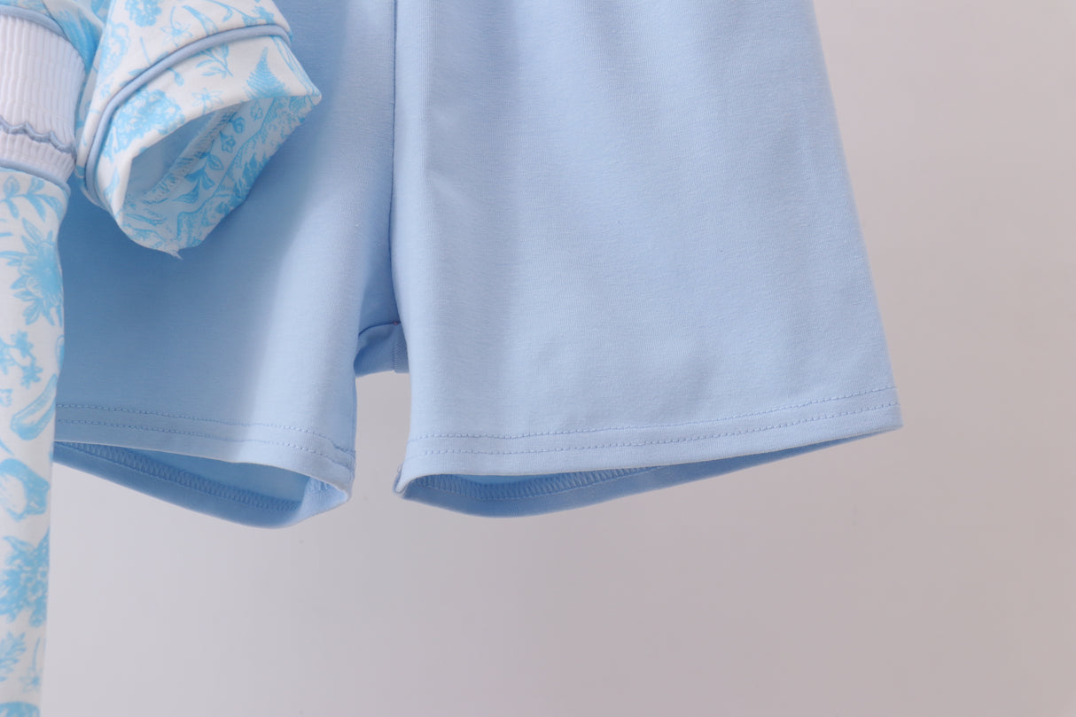 Blue bunny smocked peter pan collar shorts set