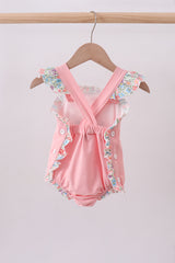 Pink floral cross embroidery ruffle bubble