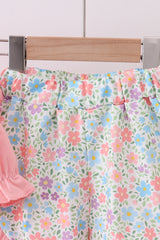 Pink cross applique ruffle shorts set