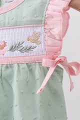 Green swiss dot cross sheep ruffle bubble