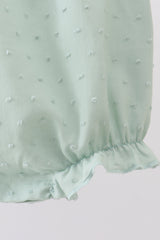 Green swiss dot cross sheep ruffle bubble