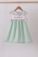 Green swiss dot cross sheep ruffle dress