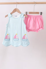 Blue sailboat applique bloomer set