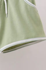 Sage stripe puppy embroidery shorts set