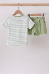 Sage stripe puppy embroidery shorts set