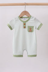 Sage stripe puppy embroidery romper