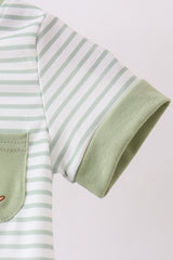 Sage stripe puppy embroidery romper