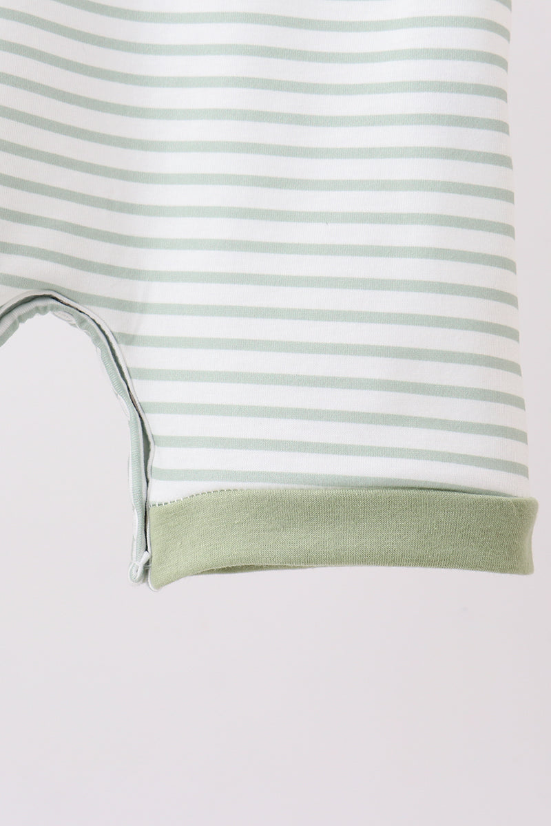 Sage stripe puppy embroidery romper