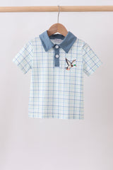 Blue plaid duck embroidery button down shirt