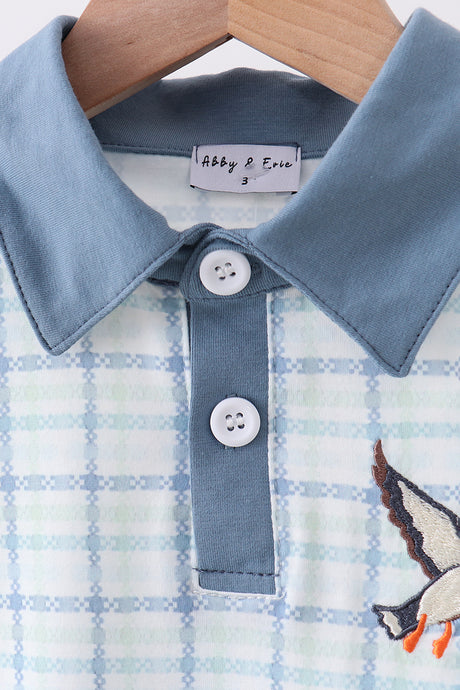 Blue plaid duck embroidery button down shirt