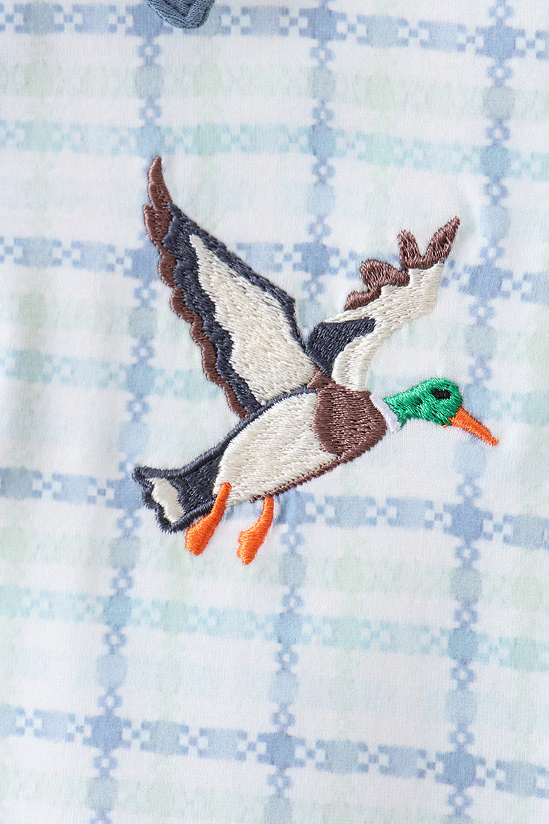Blue plaid duck embroidery button down shirt