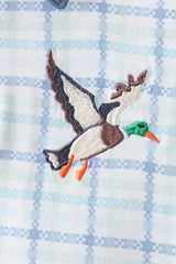 Blue plaid duck embroidery button down shirt