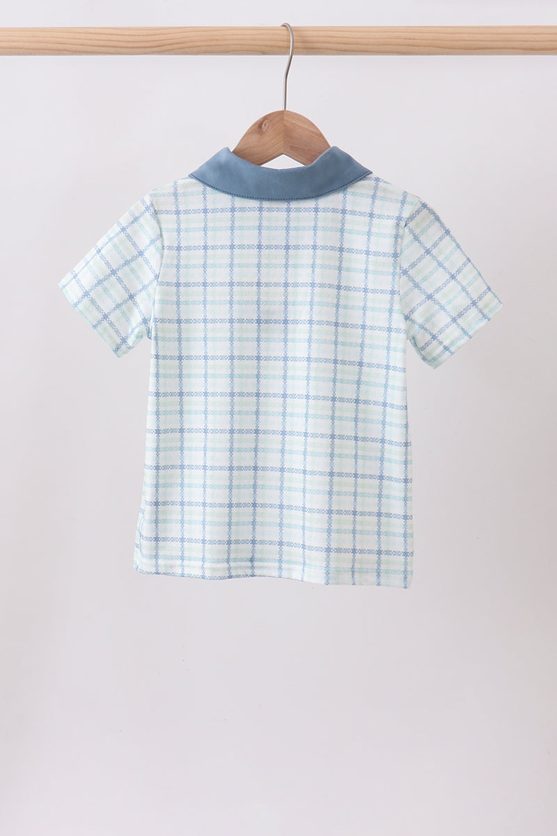 Blue plaid duck embroidery button down shirt