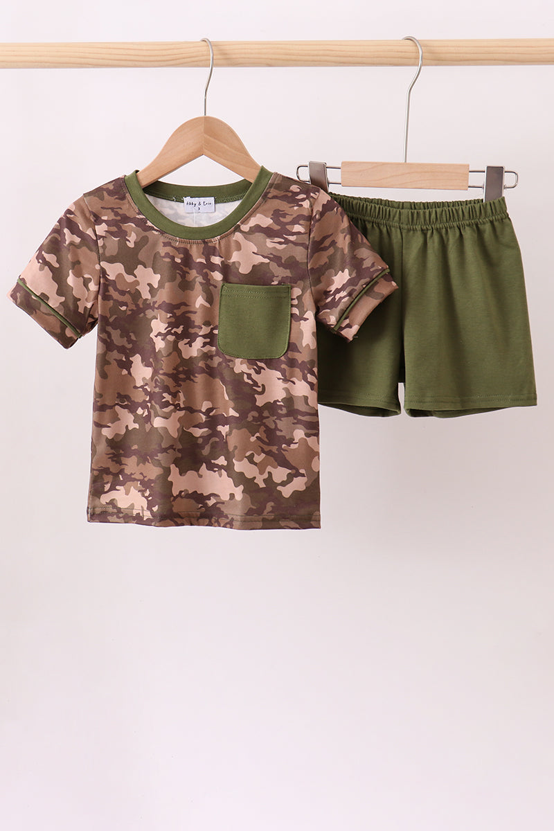 Camouflage print pocket shorts set