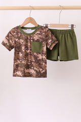 Camouflage print pocket shorts set