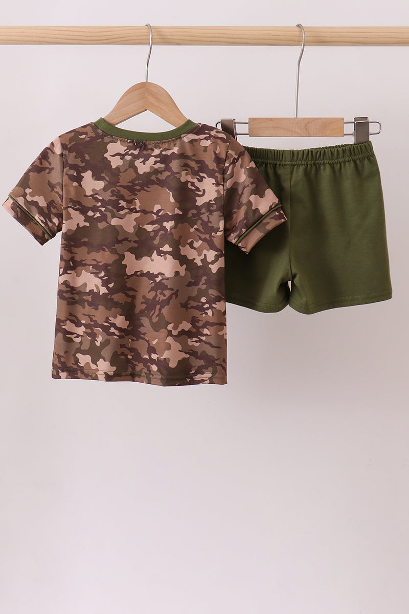 Camouflage print pocket shorts set