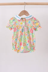 Pink floral print puff sleeve bubble