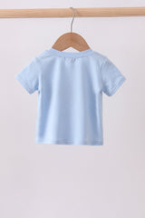 Blue engineering vehicle embroidery top