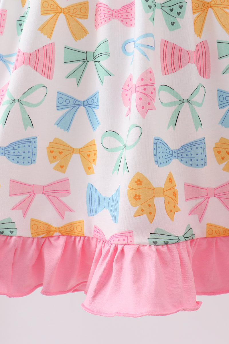 Pink bow I love MOMMY smocked ruffle dress