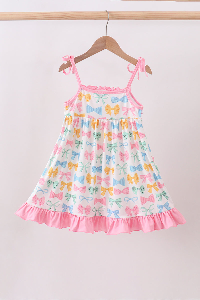 Pink bow I love MOMMY smocked ruffle dress