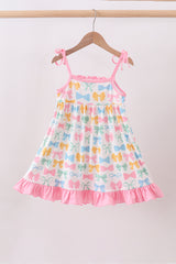 Pink bow I love MOMMY smocked ruffle dress