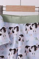 Blue cow print bamboo gingham shorts set