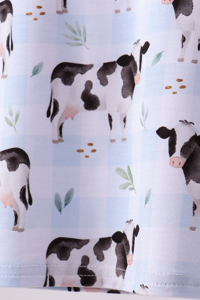 Blue cow print bamboo gingham shorts set