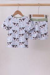 Blue cow print bamboo gingham shorts set