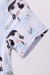 Blue cow print bamboo gingham dress
