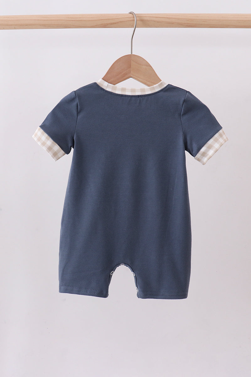 Blue puppy applique romper