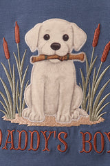 Blue puppy applique gingham shorts set