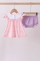 Pink octopus starfish embroidery plaid bloomer set