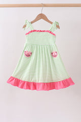 Green watermelon applique ruffle dress