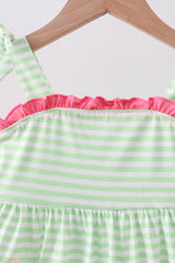 Green watermelon applique ruffle dress