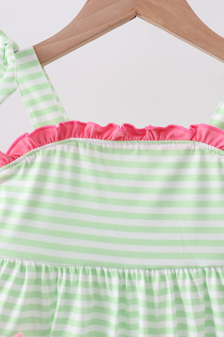 Green watermelon applique ruffle dress