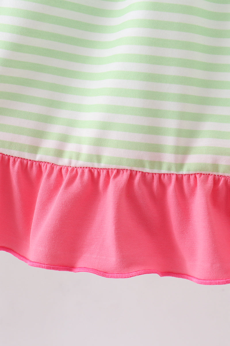 Green watermelon applique ruffle dress