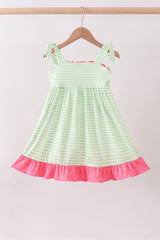 Green watermelon applique ruffle dress