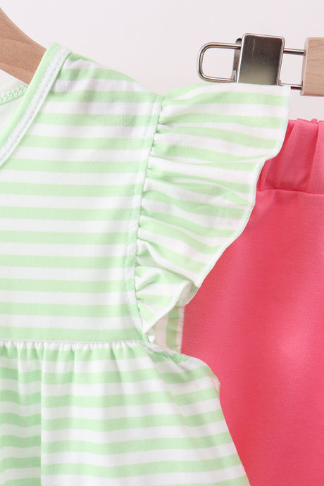 Green watermelon applique ruffle shorts set