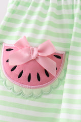 Green watermelon applique ruffle shorts set