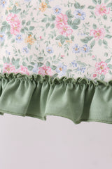Green floral print bow ruffle bloomer set