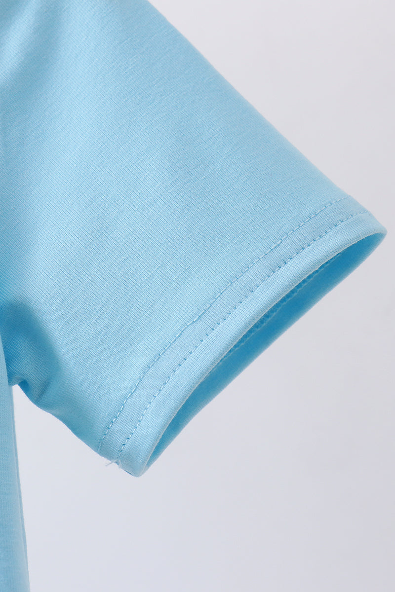 Blue cross applique top